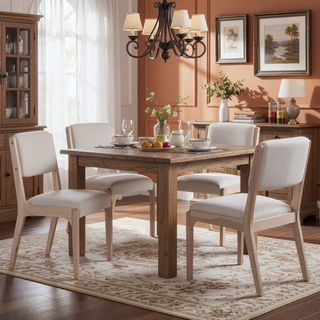 Sunvega Modern Farmhouse PU Dining Chairs with Thick Padded Seat and Solid Wood Legs