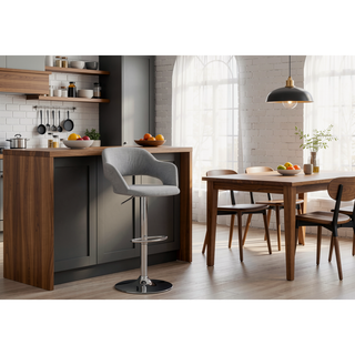 Sunvega Adjustable Swivel Bar Stool with Chrome Metal Base and Grey Fabric
