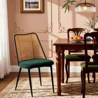 Sunvega Hand-Woven Natural Cane Back Upholstered Rattan Dining Chairs Set of 4