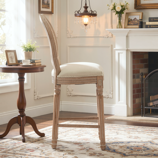 Sunvega French Style Solid Wood Frame Linen Fabric Oval Back Dining Chairs Set of 2