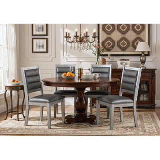Sunvega Silver Finish Faux Leather Upholstered Dining Chairs with Tufted Back Cushion