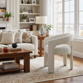 Sunvega White Chenille Upholstered Side Chair with Foam Seat (Set of 2)