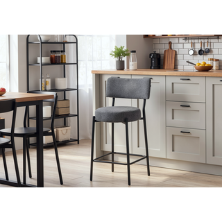 Sunvega Contemporary Counter Height Barstools with Grey Fabric Upholstery and Black Metal Legs