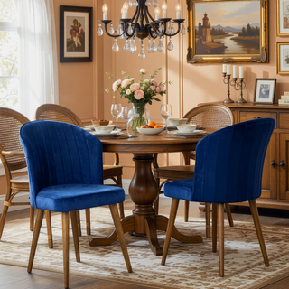 Sunvega Navy Blue Velvet Parsons Dining Chair Set with Solid Wood Structure