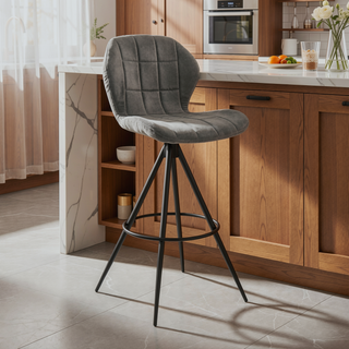 Sunvega Swivel Bar Stool with Charcoal Fabric and Black Finish for Modern Seating