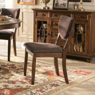 Sunvega Set of 2 Transitional Side Chairs with Walnut Finish and Dark Chocolate Fabric