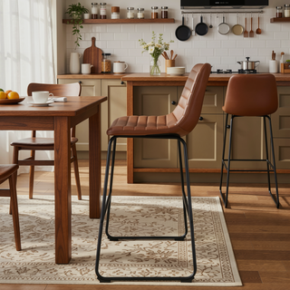 Sunvega Blue Faux Leather Upholstered Bar Chair Set with Channel Tufting