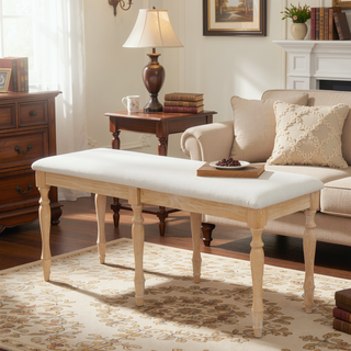 Sunvega Vintage Traditional Upholstered Dining Bench with 6 Solid Wood Legs Natural