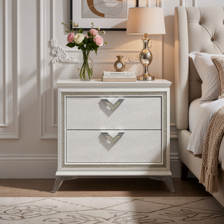Sunvega Antique White Finish Nightstand with 2 Dovetail Drawers and Gold Accents