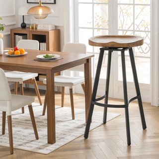 Sunvega Antique Styled Swivel Barstools with Pinewood Seat and Iron Frame