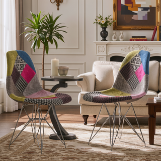 Sunvega Bohemian Style Patchwork Accent Chair with Geometric Pattern and Chromed Legs