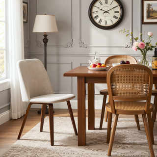 Sunvega Mid-Century Modern Upholstered Dining Chairs with Walnut Wood Legs Set of 2