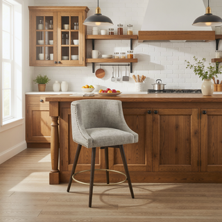 Sunvega Swivel Counter Stool with 360 Degree Spin and Beige Tweed Fabric