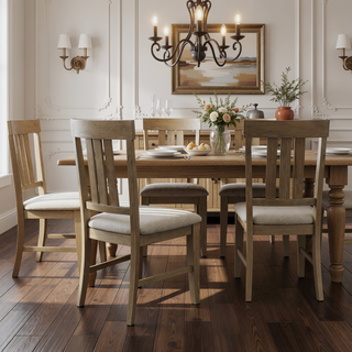 Sunvega Country-Inspired Solid Wood Dining Table with Metal Stretchers Seats 6