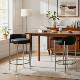 Sunvega Glam Contemporary Counter Stool with Faux Leather Upholstery and Chrome Frame Set of 2