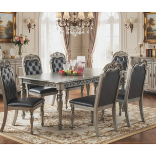 Sunvega Antique Design Silver Grey Finish Rubberwood Formal Dining Table