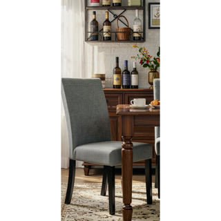Sunvega Modern Set of 2 Grey Fabric Dining Chairs with Plush Cushion and Nailhead Trim