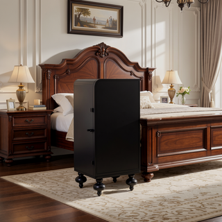 Sunvega Distressed Black Accent Cabinet With Embossed Pattern And Two Doors