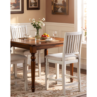 Sunvega Antique White Finish Wooden Counter Height Chairs with Textured Fabric Upholstery