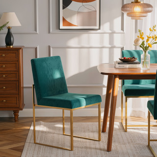 Sunvega Fuji High Back Dining Chair in Gold and Green Velvet Set of 2