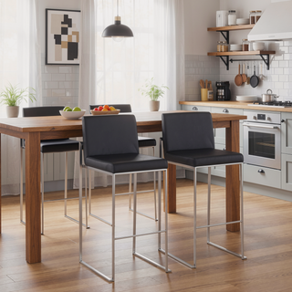 Sunvega Contemporary High Back Barstool with Padded Seat and Backrest in Black Faux Leather