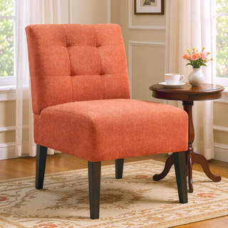 Sunvega Orange Modern Accent Chair with Tufted Upholstery and Wood Legs for Living Room