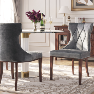 Sunvega Set of 2 Gray Traditional Dining Chairs with Luxurious Velvet Upholstery