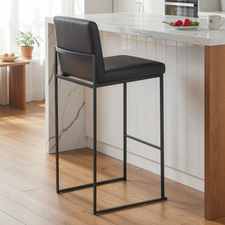 Sunvega Contemporary High Back Barstool Set of 3 in Black Faux Leather