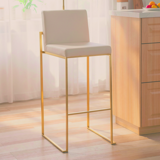 Sunvega Gold Steel and White Velvet Upholstered High Back Bar Stool Set of 2