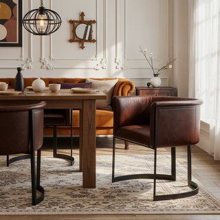 Sunvega Modern Upholstered Faux Leather Dining Chair with Geometric Metal Frame