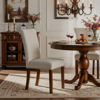 Sunvega Upholstered Dining Chair with Nailhead Trim and Walnut Wood Legs Set of 2