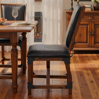 Sunvega Solid Wood Dining Chair with Faux Leather Upholstery and Crossed Beamed Support