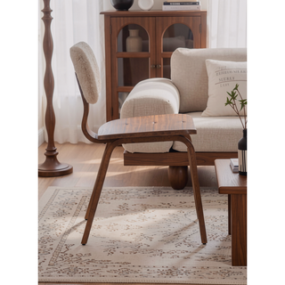 Sunvega Modern Walnut Finish Curved Ergonomic Solid Wood Dining Chairs Set of 2