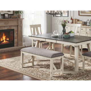 Sunvega Modern Farmhouse Style White Finish Upholstered Cushion Seat Bench