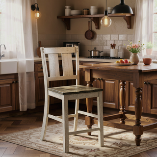 Sunvega Antique White Finish Solid Wood Farmhouse Kitchen Dining Chairs Set of 2