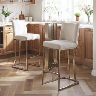 Sunvega Gold Brushed Bar Stools Set of 2 with Back Modern Velvet Fabric