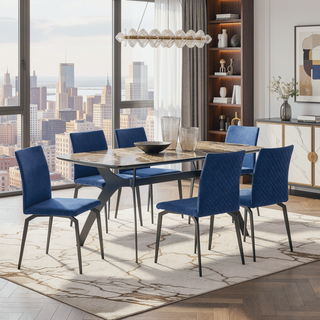 Sunvega Minimalist Blue Fabric and Metal Dining Room Chairs with Padded Seat - Set of 2