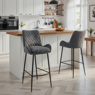 Sunvega Modern 30 Inch Bar Stool with Charcoal Fabric and Black Finish