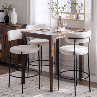 Sunvega Concord Grey Boucle Upholstered Bar Chair with Foam Cushioning and Ring Footrest