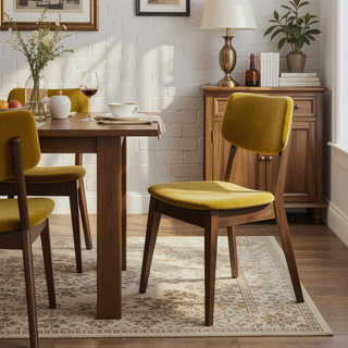 Sunvega Dark Yellow Velvet Upholstered Armless Dining Chairs with Solid Wood Legs Set of 2
