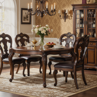 Sunvega Traditional Dark Brown Solid Rubberwood Side Chairs with Ornate Corbels