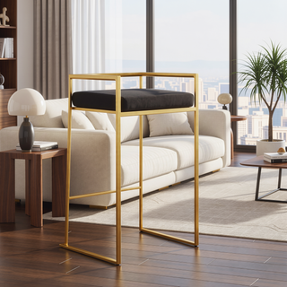 Sunvega Gold and Black Velvet Upholstered Stackable Counter Stool Set of 2