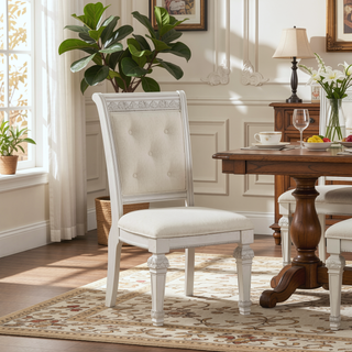 Sunvega Traditional Style 2pc Side Chair with Chenille Upholstered Seat and Backrest