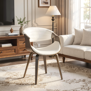 Sunvega Mid-Century Modern Dining Chair in Faux Leather with Tufting and Wood Legs