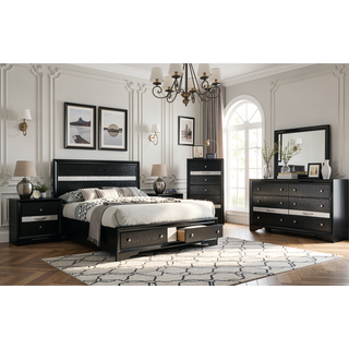 Sunvega Modern Black Nightstand with Hidden Jewelry Drawer and Nickel Knob