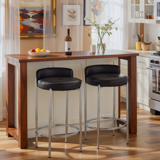 Sunvega Glam Contemporary Counter Stool with Faux Leather Upholstery and Chrome Frame Set of 2