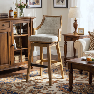 Sunvega Handcrafted Taupe Beige Cane Rattan Swivel Counter Stool with Recessed Arms