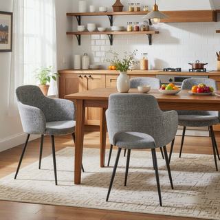 Sunvega Industrial Black Metal and Grey Noise Fabric Upholstered Dining Chair