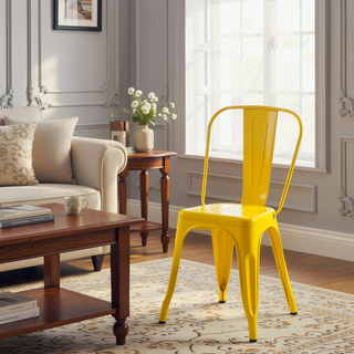 Sunvega High Gloss Yellow Metal Dining Chairs Set of 2 with 18 Inch Seat Height