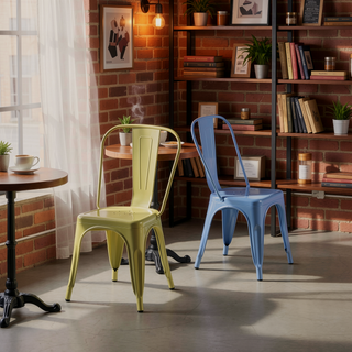 Sunvega Modern High Gloss Yellow and Blue Metal Dining Chairs Set of 2